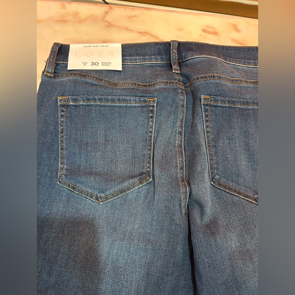 NWT LOFT Blue Jeans with Floral Cuff - Picture 2 of 4